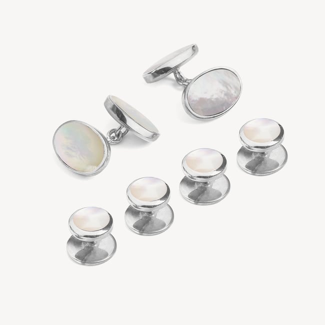 Silver & Mother of Pearl Cufflinks & Dress Shirt Studs | Aspinal Silver & Mother of Pearl Cufflinks & Dress Shirt Studs | Aspinal