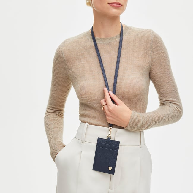 Lanyard ID & Card Holder in Navy Pebble | Aspinal of London