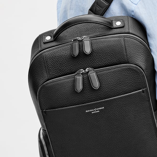 aspinal of london leather backpack Aspinal Of London Zipped Leather Backpack in Black Pebble