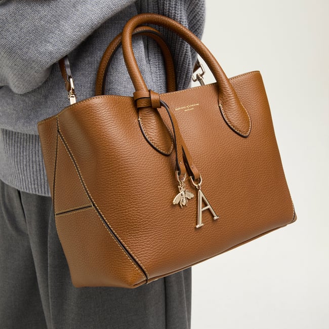 Midi London Leather Tote Bag in Tan Pebble | Aspinal of London