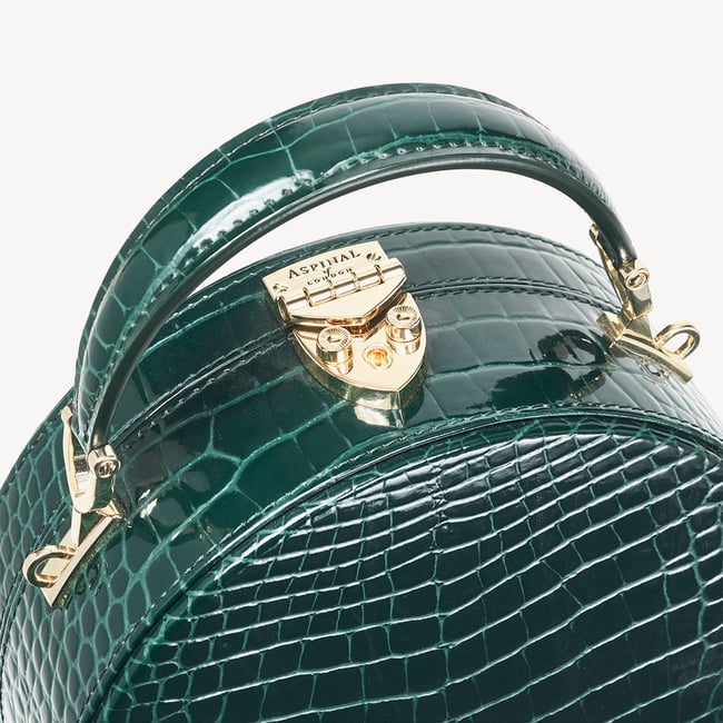 Hat Box in Evergreen Patent Croc | Aspinal of London