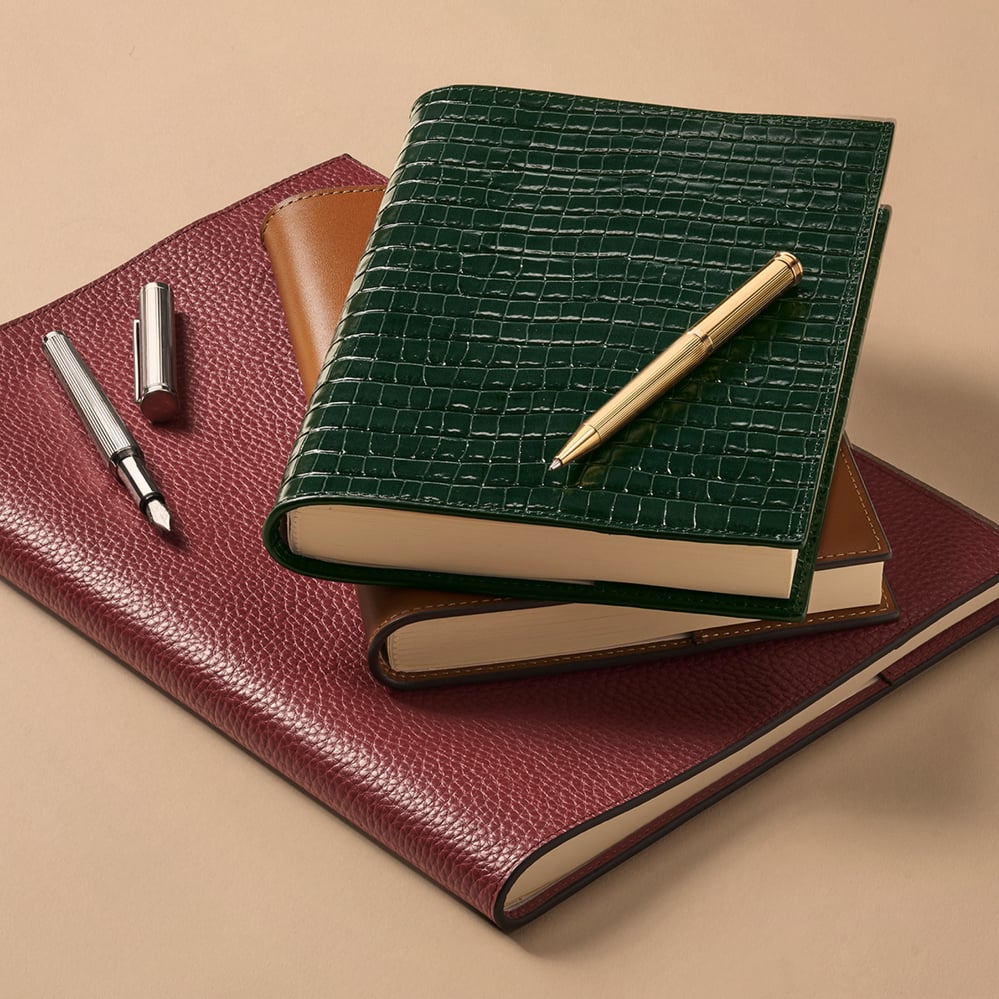 Londo Echt lederen padfolio met penhouder notepad en ritssluiting (cinnamon