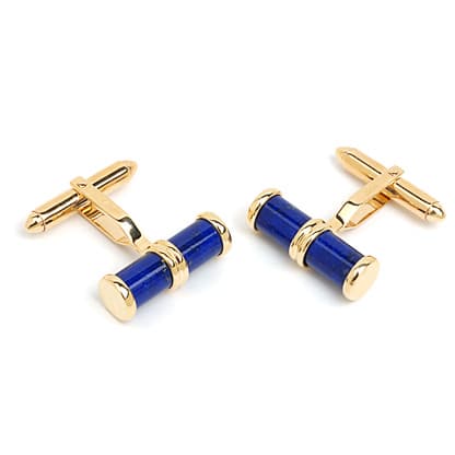 Aspinal of London Double Barrel Lapis Lazulite Cufflinks in 9ct Gold