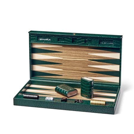 17-inch Backgammon Set in Evergreen Patent Croc