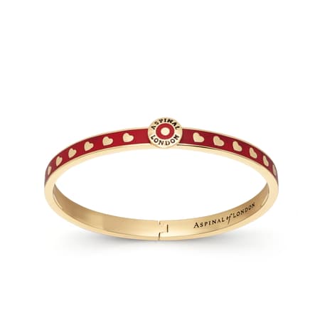 Thin Love Hearts Bangle in Cardinal Red Enamel & 18ct Gold Plated