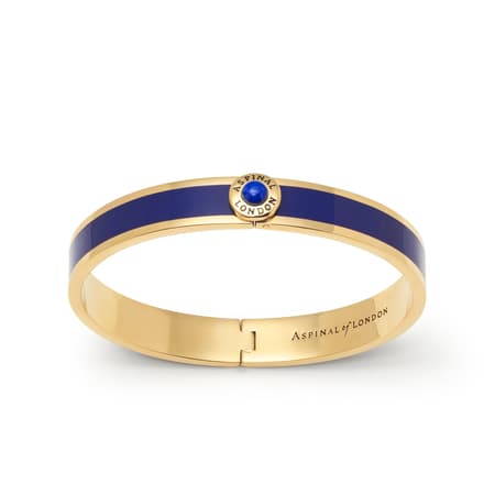 Gemstone Enamel Bangle in Navy with Lapis Lazuli & 18ct Gold Plated