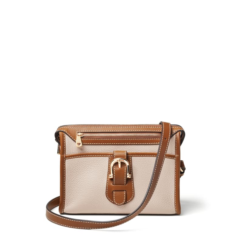 Aspinal Of London Bella Satchel In Natural Milled Pebble & Smooth Tan In Brown