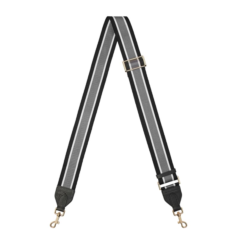 Aspinal of London Webbing Bag Strap in Black, White & Grey Stripes