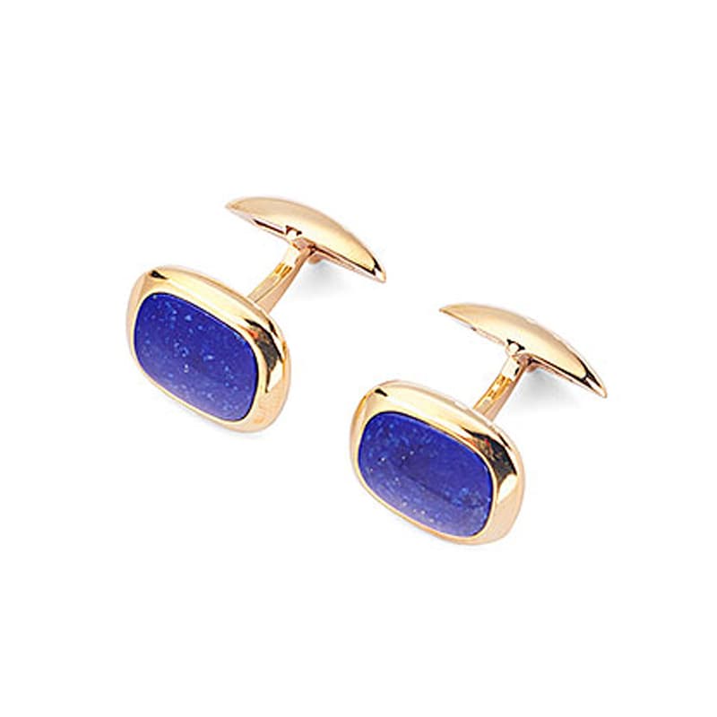 Aspinal of London Cushion Cut Lapis Lazulite Cufflinks with Yellow Gold