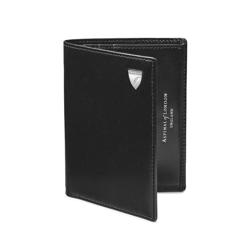 Aspinal of London Credit Card Wallet with Notes Pocket in Smooth Black Aspinal of London Credit Card Wallet with Notes Pocket in Smooth Black