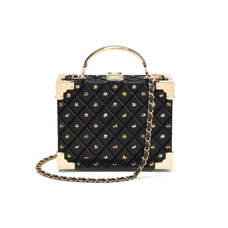 Aspinal of London Trunk in Diamond Cut Black Acrylic with Jet Crystals