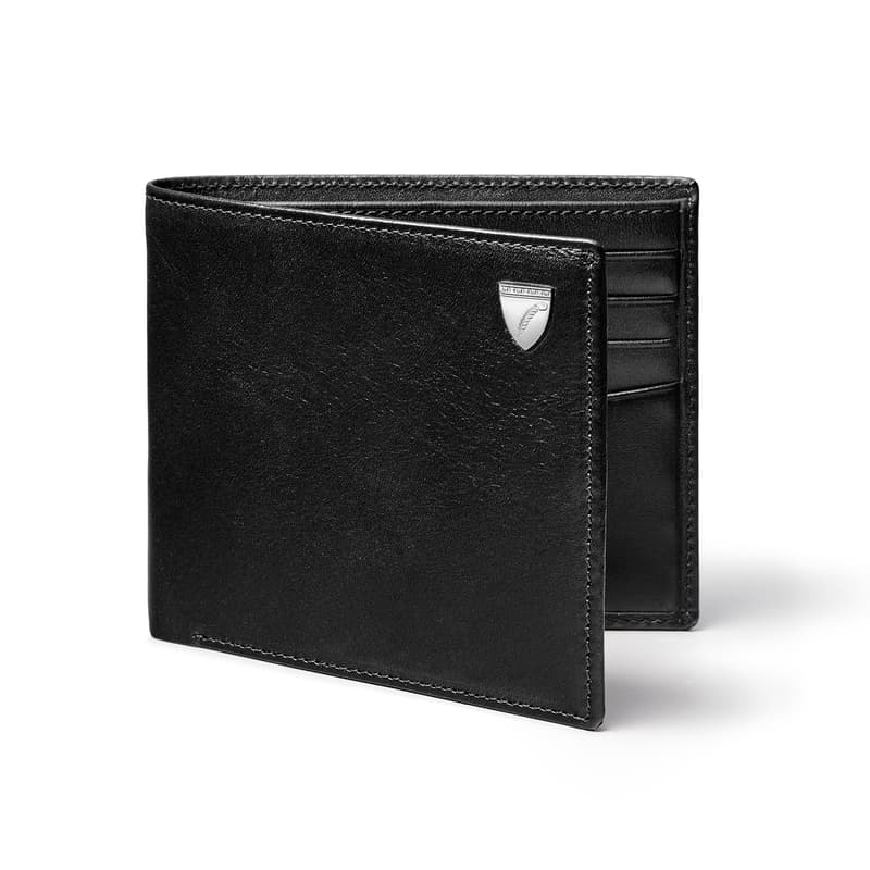 Aspinal of London 8 Card Billfold Wallet in Smooth Black