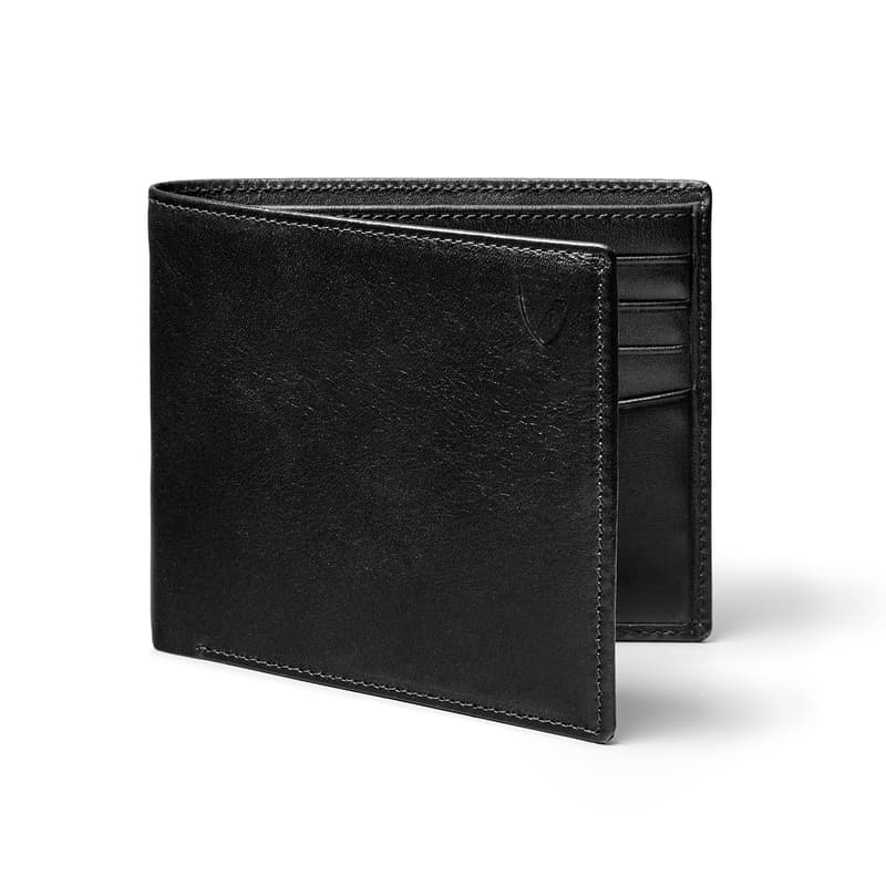 Aspinal of London 8 Card Billfold Wallet in Smooth Black & Cobalt Suede