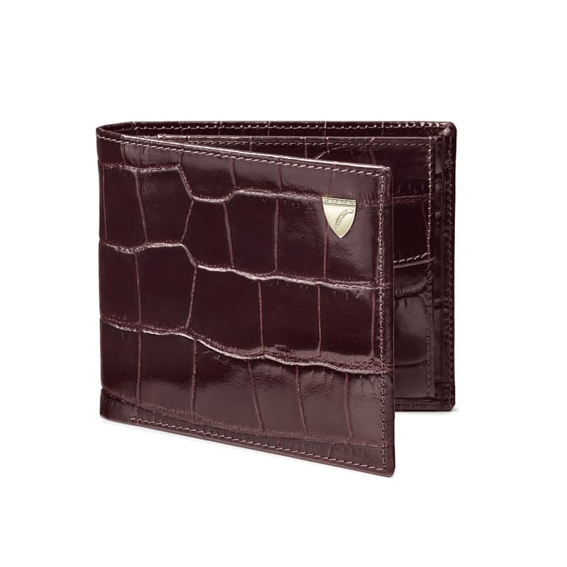 Aspinal of London Billfold Coin Wallet in Deep Shine Amazon Brown Croc