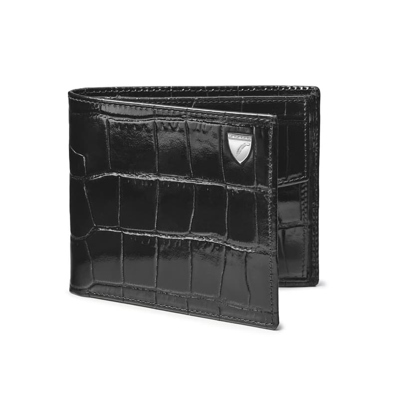 Aspinal of London Billfold Coin Wallet in Deep Shine Black Croc