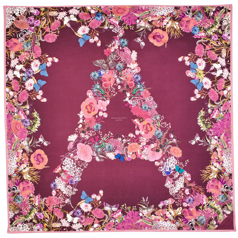 Aspinal of London Ombre 'A' Floral Silk Scarf in Bordeaux