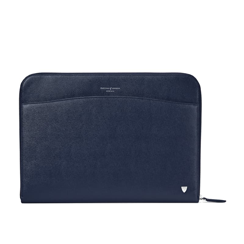 Aspinal of London City Laptop Leather Folio Case in Navy Saffiano Aspinal of London City Laptop Leather Folio Case in Navy Saffiano