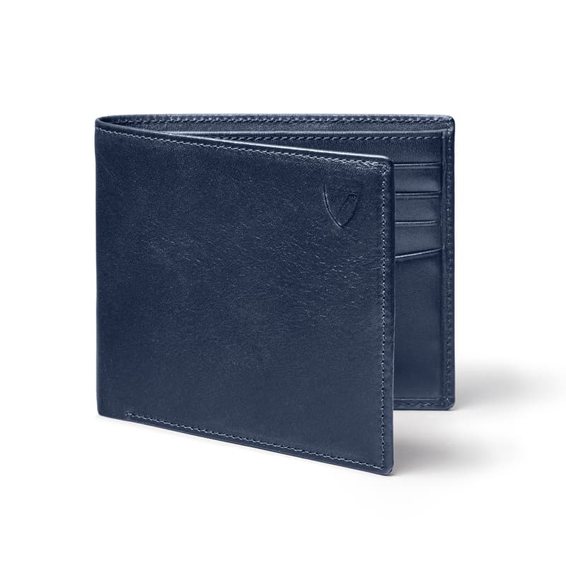 Aspinal of London 8 Card Billfold Wallet in Smooth Navy