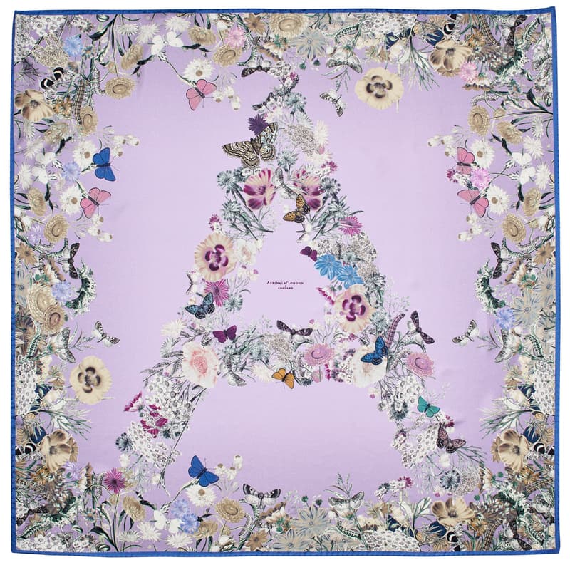 Aspinal of London Ombre 'A' Floral Silk Scarf in English Lavender Pure Silk