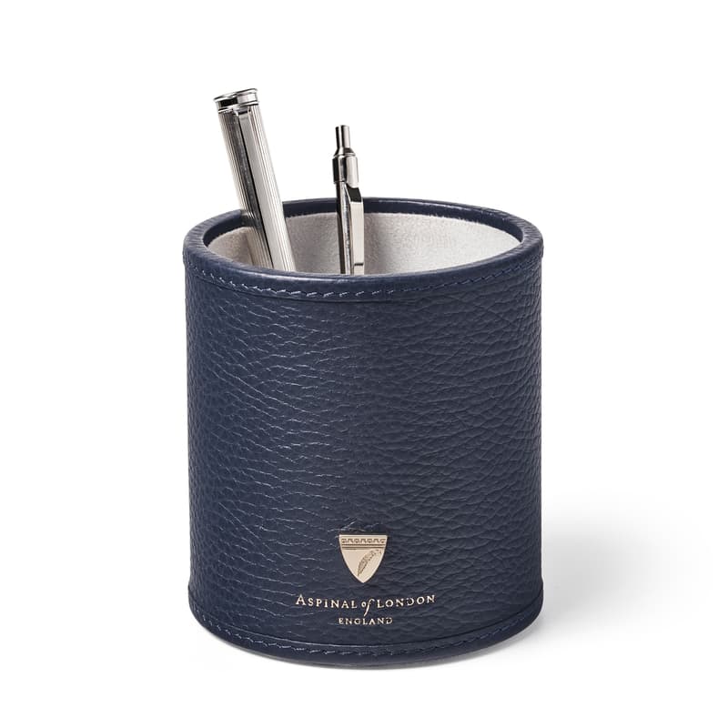 Aspinal of London Round Pen Pot in Navy Pebble