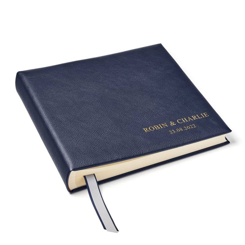 Aspinal of London 14-inch Leather Photo Album in Navy Pebble