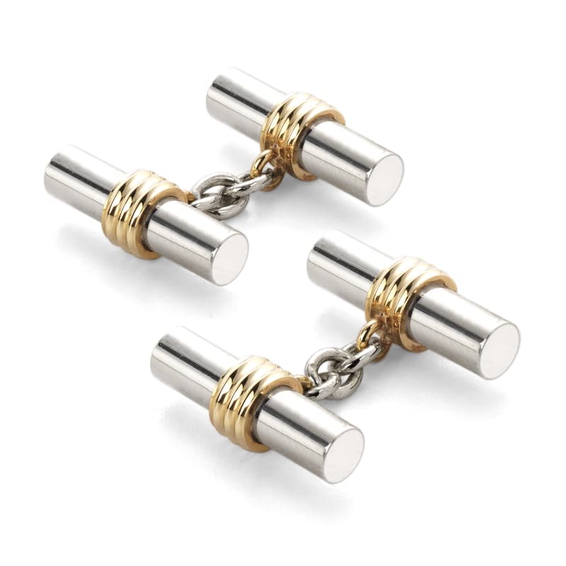 Aspinal of London Double Barrel Cufflinks in Sterling Silver with 18ct Gold Vermeil Centre