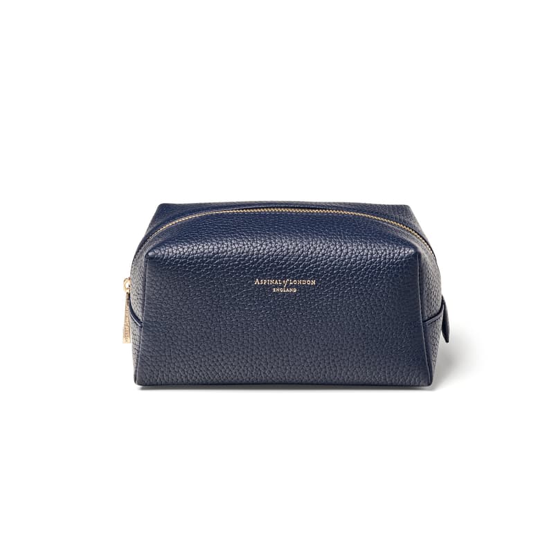 Aspinal of London Makeup Bag in Navy Pebble