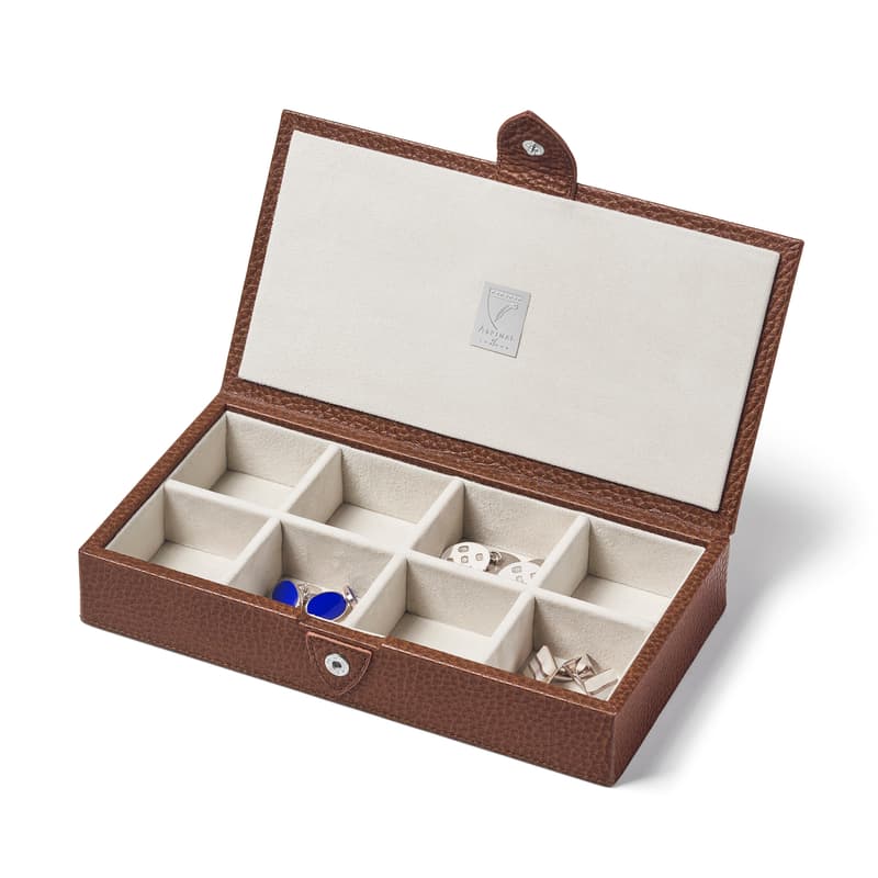 Aspinal of London Men’s Cufflink Box in Tobacco Pebble