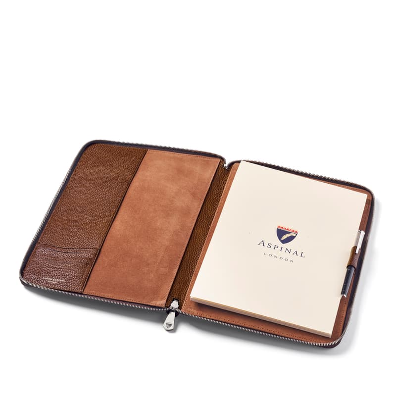 Aspinal of London A4 Executive Zipped Padfolio in Tobacco Pebble