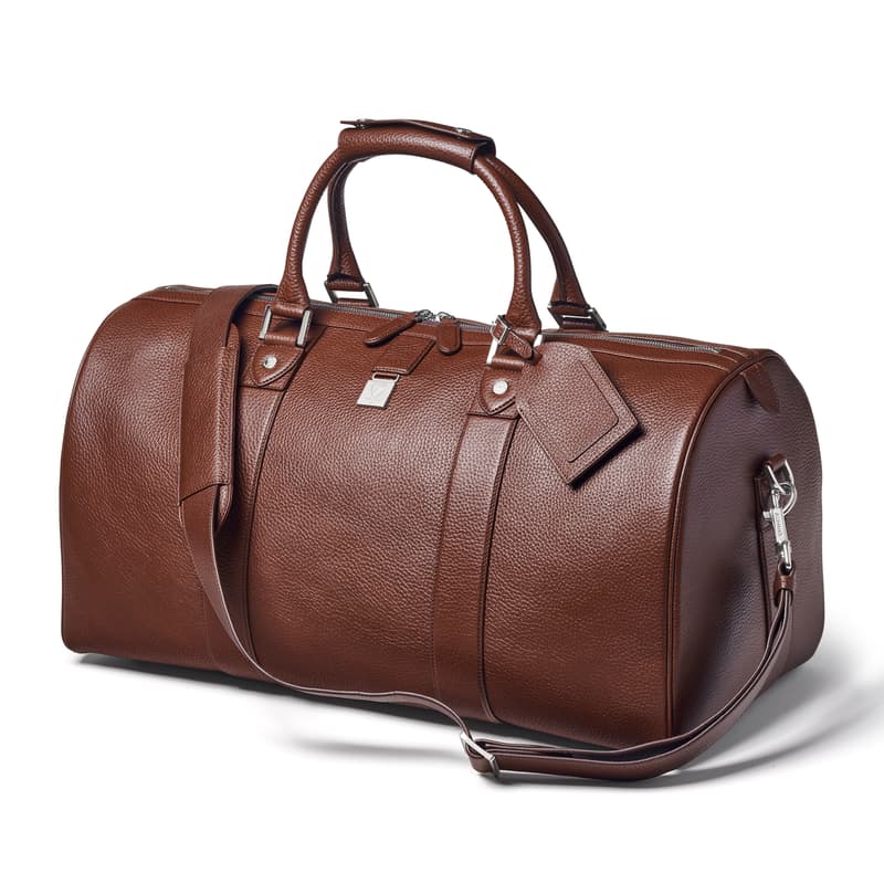 Aspinal of London Boston Duffle Travel Bag in Tobacco Pebble