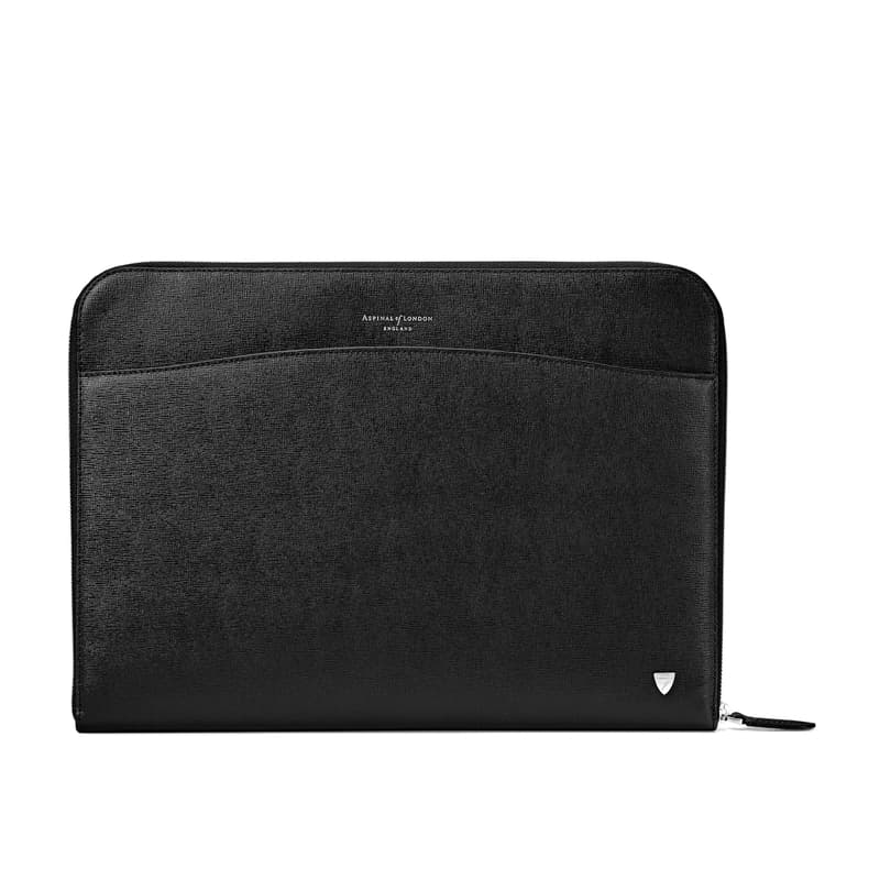 Aspinal of London City Laptop Leather Folio Case in Black Saffiano