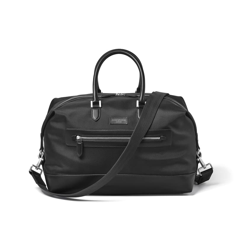 Aspinal of London Men’s Weekend Bag in Black Leather-Trim Nylon Canvas