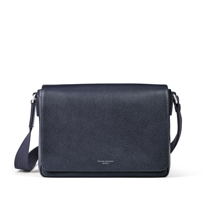 Aspinal of London Reporter Messenger in Navy Pebble