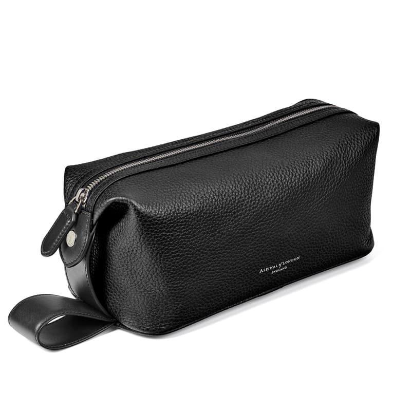 Aspinal of London Reporter Wash Bag in Black Pebble