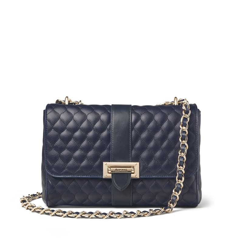 Aspinal of London Large Lottie Bag in Navy Quilted Kaviar Aspinal of London Large Lottie Bag in Navy Quilted Kaviar