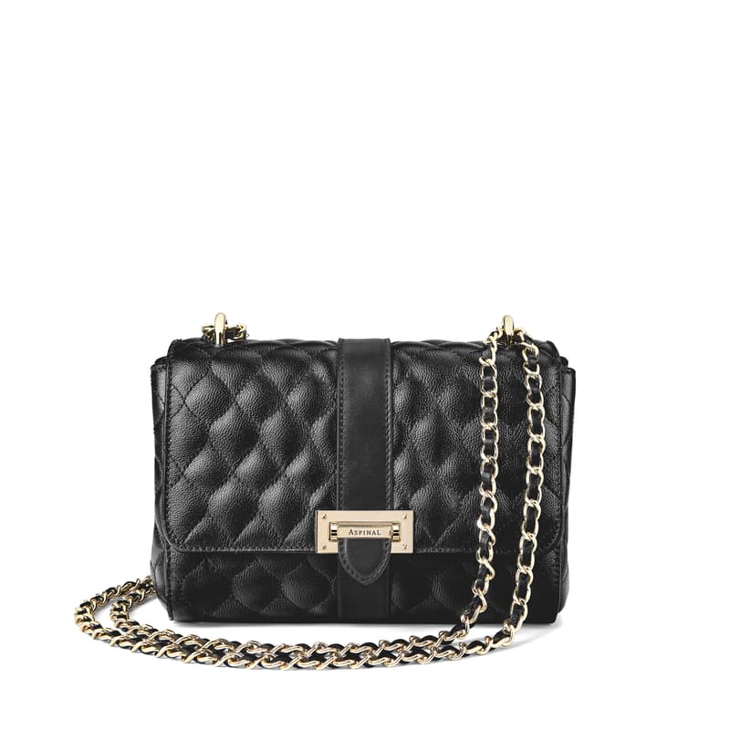 Aspinal of London Lottie Bag in Black Quilted Kaviar