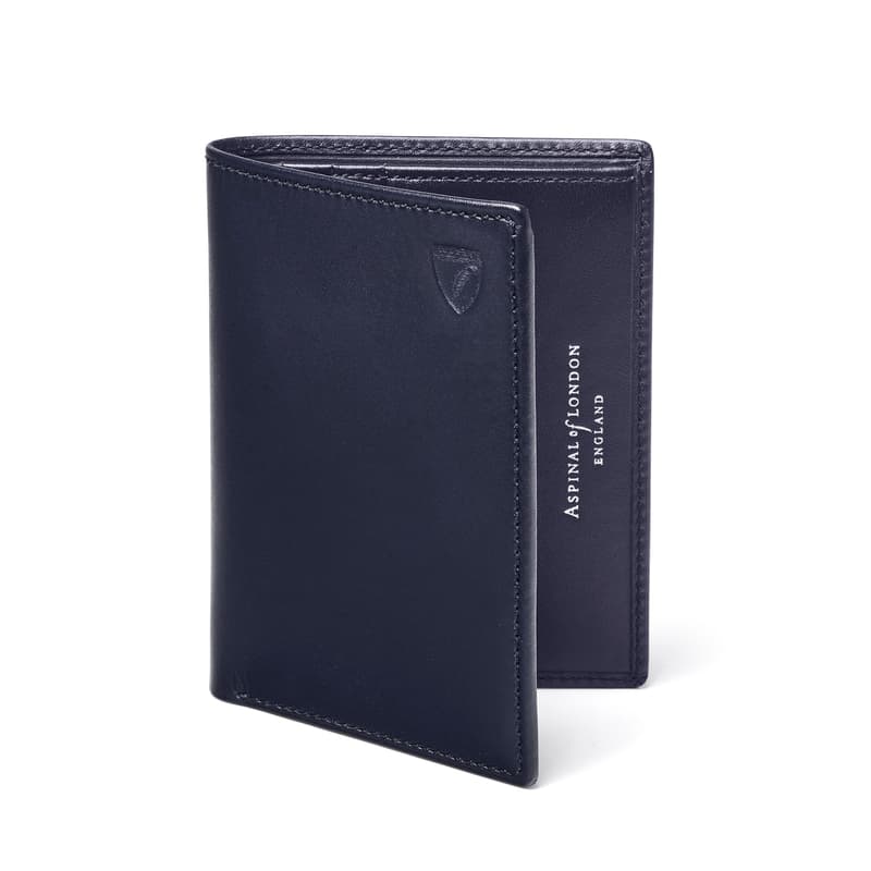 Aspinal of London Credit Card Wallet with Notes Pocket in Smooth Navy