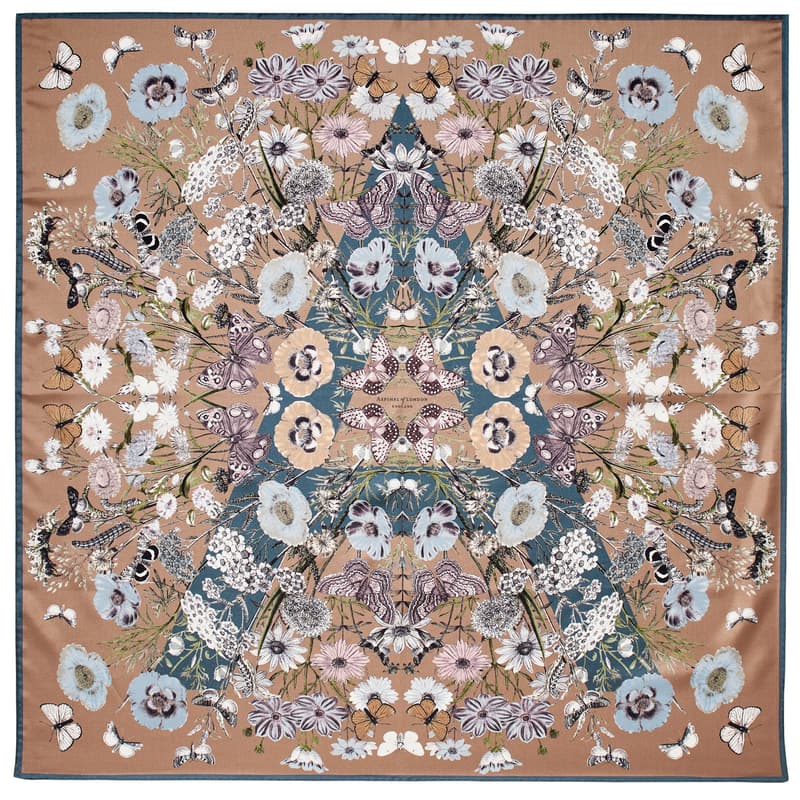 Aspinal of London Botanical 'A' Silk Scarf in Latte Pure Silk Aspinal of London Botanical 'A' Silk Scarf in Latte Pure Silk