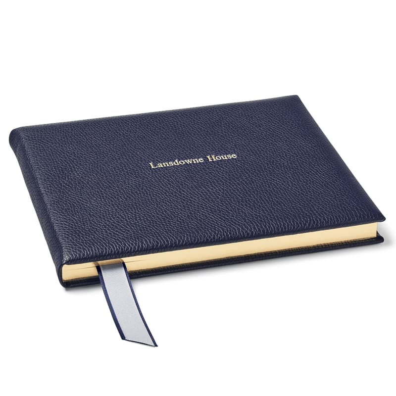 Aspinal of London Classic Leather Guest Book in Navy Pebble with Plain Pages