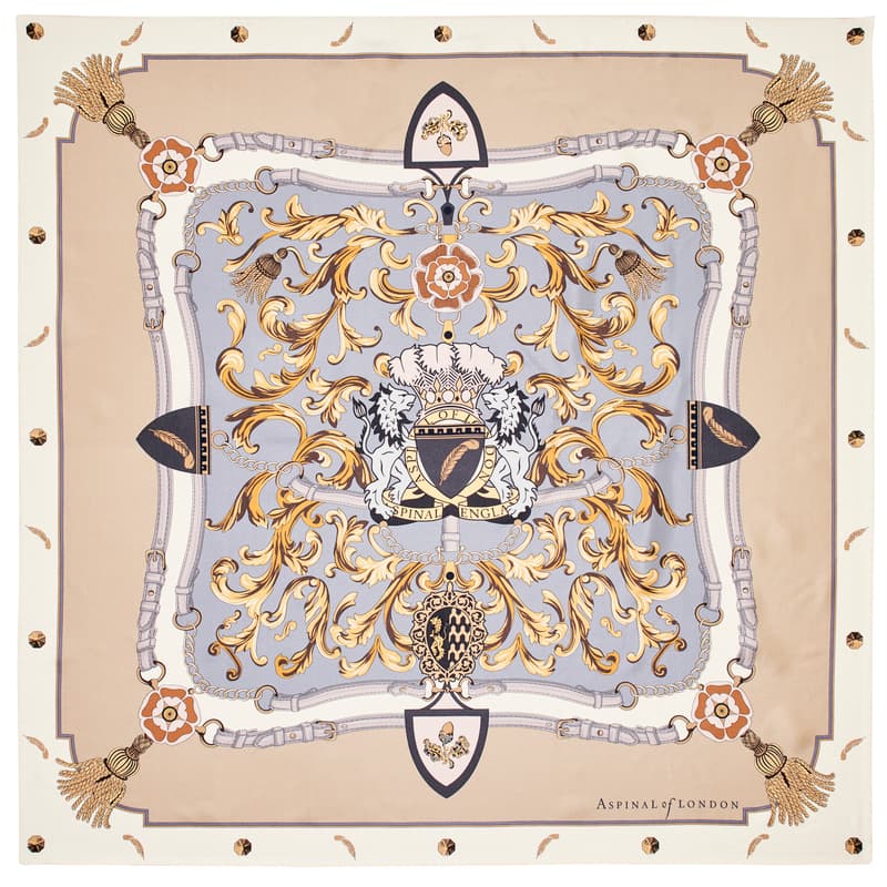 Aspinal of London Signature Shield Silk Scarf in Neutral Pure Silk