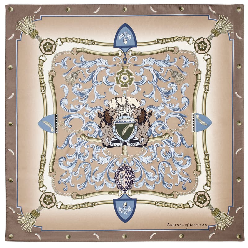Aspinal of London Signature Shield Silk Scarf in Latte Pure Silk