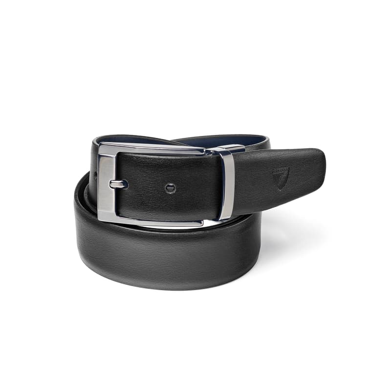 Aspinal of London Herren-Wendegürtel aus Leder in glattem Schwarz & Marineblau