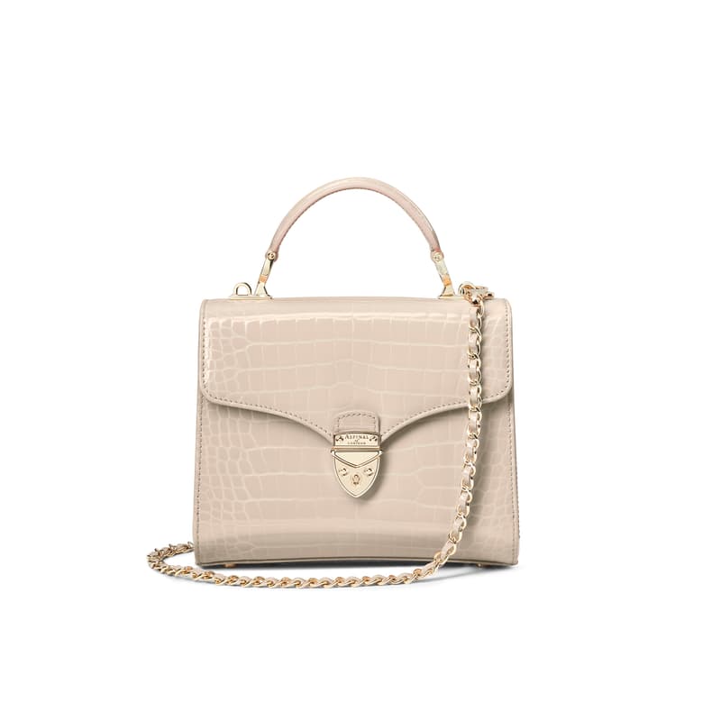 Aspinal of London Mayfair Midi Beige Leather Crocodile Print Bag Aspinal of London Mayfair Midi Beige Leather Crocodile Print Bag