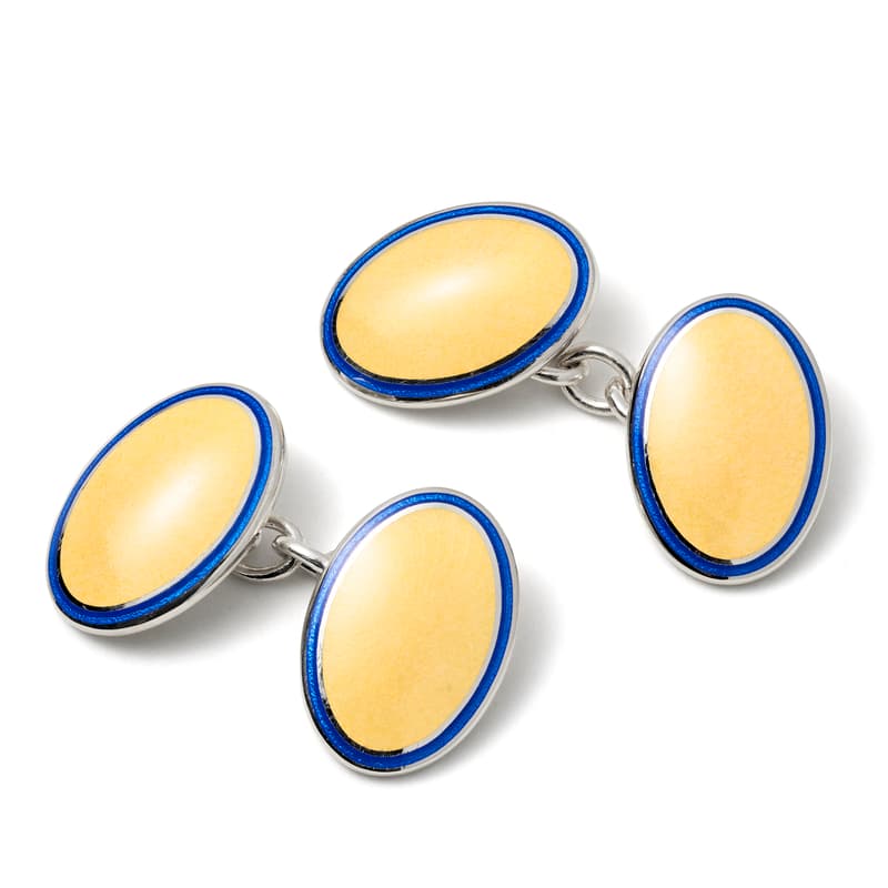 Aspinal of London Vitreous Enamel Cufflinks in Navy & Yellow Aspinal of London Vitreous Enamel Cufflinks in Navy & Yellow