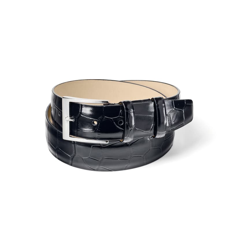 Aspinal of London Classic Men's Belt in Deep Shine Black Croc Aspinal of London Classic Men's Belt in Deep Shine Black Croc