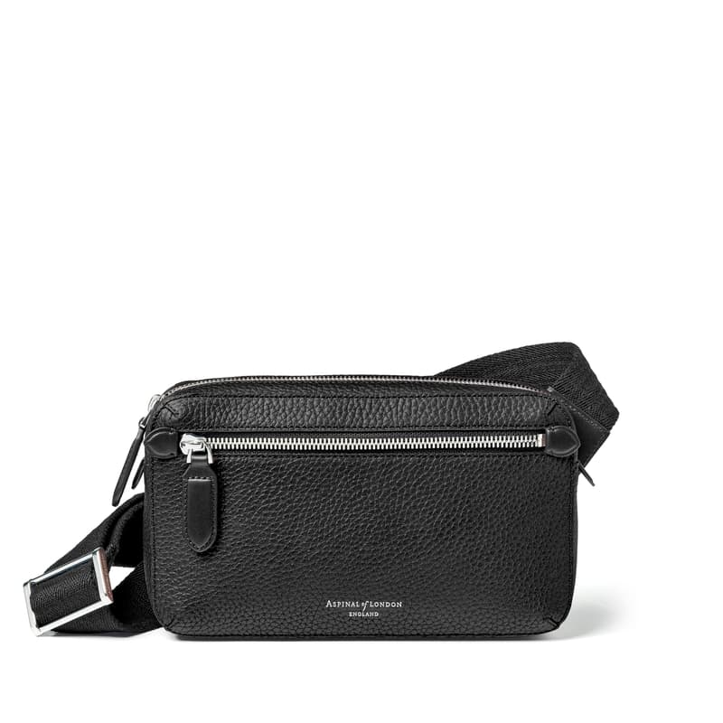 Aspinal of London Reporter Compact Crossbody Bag in Black Pebble