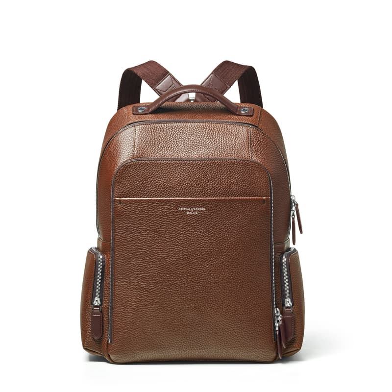 Aspinal of London Zipped Leather Backpack in Tobacco Pebble Aspinal of London Zipped Leather Backpack in Tobacco Pebble