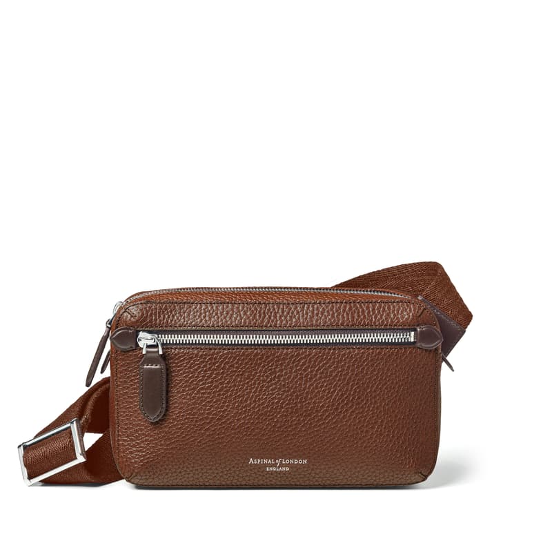 Aspinal of London Reporter Compact Crossbody Bag in Tobacco Pebble