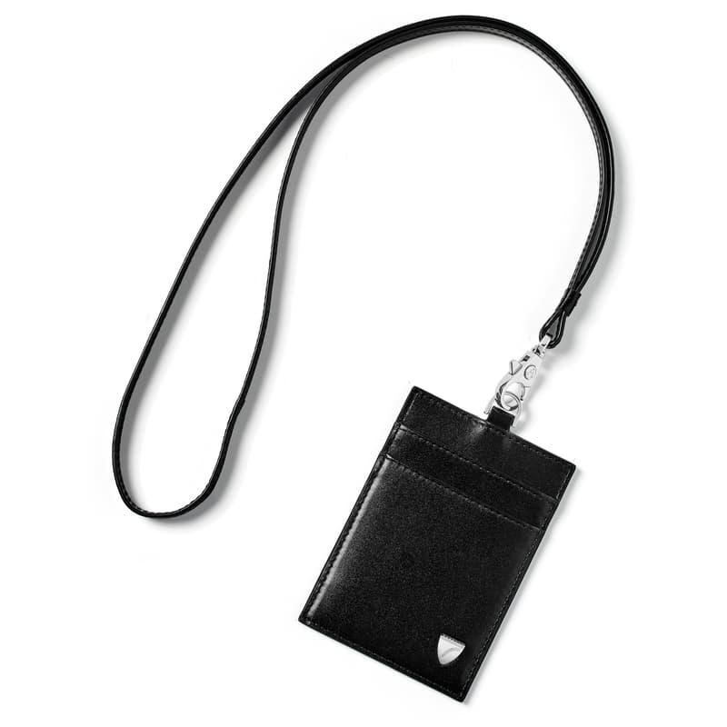 Aspinal of London Lanyard ID & Kartenhalter in glattem Schwarz