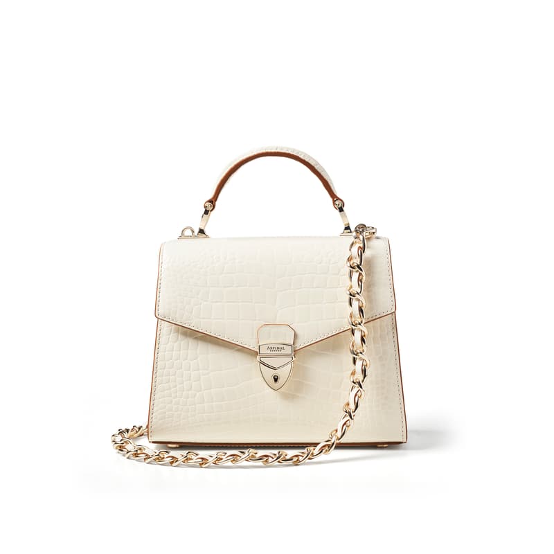 Aspinal of London Mayfair 2 Midi Cream Leather Crocodile Print Bag Aspinal of London Mayfair 2 Midi Cream Leather Crocodile Print Bag
